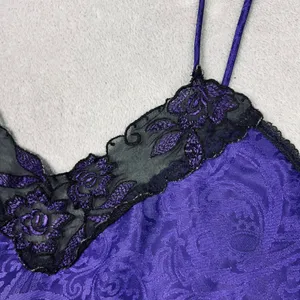 Sleep Solutions Purple Paisley Jacquard Lace Trim Camisole Top Women Small VTG thumbnail 4