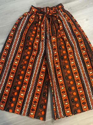 Women’s Boho Tribal Print Wide Leg Palazzo Pants Orange Brown thumbnail 2