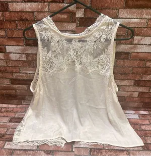 Free People cream Lace open crossover top L thumbnail 1