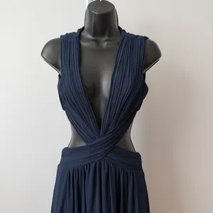 Lulus‎ sz S Navy Blue Vivid Imagination Cutout Maxi Dress Plunging Luxury NWOT thumbnail 6