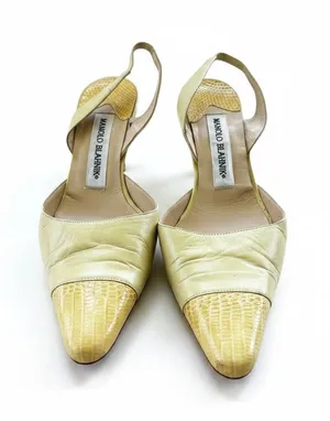 Vintage Manolo Blahnik Slingback Pumps 36 Yellow Snake Embossed Pointed Toe thumbnail 1