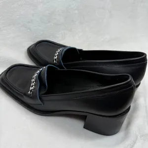 Free People Hayden Black Leather‎ Heeled Loafers Chain Accent Size 41 US 10 thumbnail 8