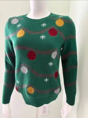 Quince Festive Green Sweater with Ornaments Small thumbnail 3