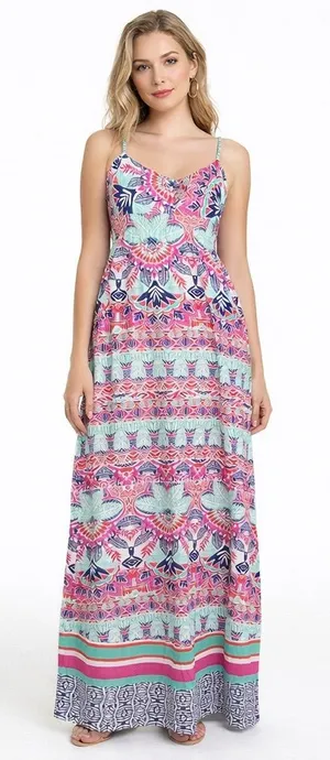 NWT Aeropostale Small Maxi Dress Spaghetti Strap Colorful Tie Back Summer‎ thumbnail 1