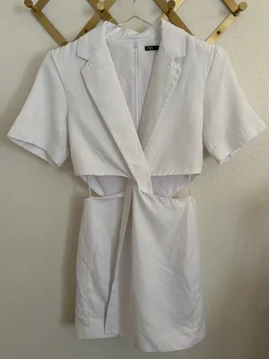 Zara Blogger Favorite White Blazer Front Twist Cutout Mini Dress XS thumbnail 5