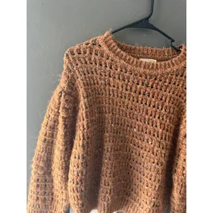 Universal Thread Womens Rust Brown Open Knit Puff Sleeve Sweater Size M thumbnail 2