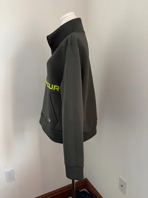 Under Armour Olive Half-Zip Pullover with Neon Yellow Logo Band thumbnail 3