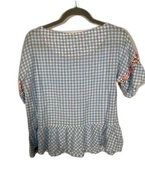 Matilda Jane Womens Wish You Were Here Blue White Gingham Blouse Top Xs thumbnail 4