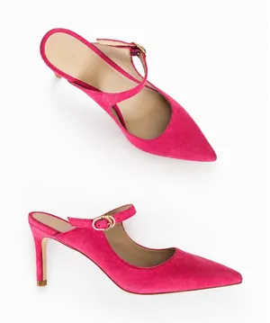 Stuart Weitzman Dazzle 75 Mule Pink Suede Crystal Buckle Mary‎ Jane Heels 6.5 thumbnail 1