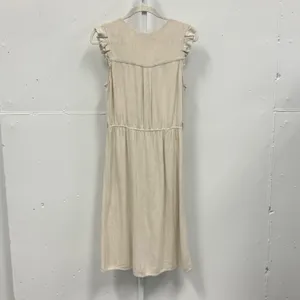 Monteau Los Angeles Linen Blend Ruffle Sleeve Button Front Midi Dress Beige Lg thumbnail 2