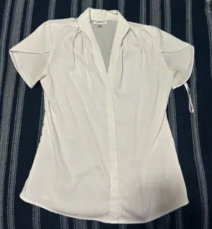 Calvin Klein Women’s White Flutter Sleeve Blouse – Size S thumbnail 2
