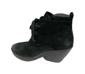 Eileen Fisher Womens Tug‎ Ankle Boots Booties Black Suede Block Lace Up 8.5 M thumbnail 1