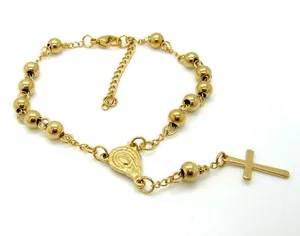 Stainless Steel Cross Pendant Bead Bracelet thumbnail 2