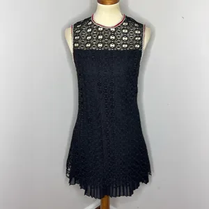 Sandro Lace Crochet Embroidered Franck‎ Mini Dress Sleeveless Ruffle Pleated Hem thumbnail 2
