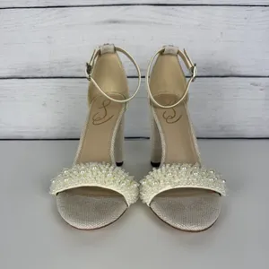 SAM EDELMAN Yaro Perla Beaded Block Heel Sandals Ivory US Size 7.5 Wedding Party thumbnail 3