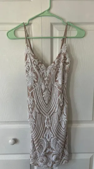 Windsor Nude and White V-Neck Mini Dress thumbnail 2