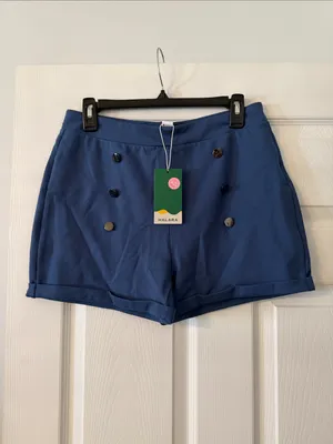 HALARA Blue High-Waist Double-Button Shorts size L more like M inseam 3” thumbnail 2
