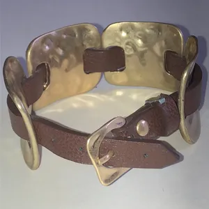 Brown Leather and Gold Tone Boho Buckle Bracelet thumbnail 3