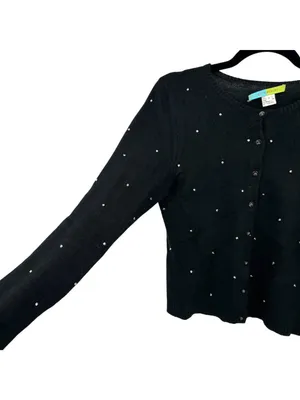 Beth Bowley Preppy Glam Rhinestone Black Silk Cashmere Cardigan Size Medium thumbnail 3