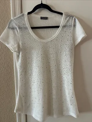 Essentials White Short Sleeve Scoop Neck Top with Silver Studs thumbnail 1
