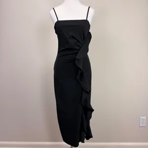 Bardot Likely Rona Ruffle Midi‎ Dress Square Neck Black Cocktail Dress 4/XS thumbnail 4