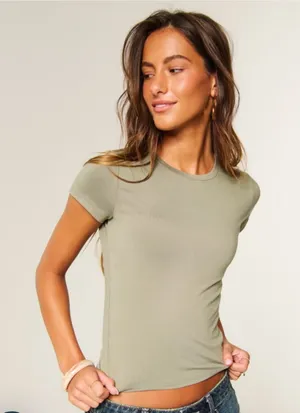 Hollister Seamless Fabric Crew Baby Tee Olive thumbnail 1