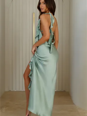Selfie Leslie Jayda One Shoulder Ruffle Trim Maxi Dress Sage NWT Size XXL thumbnail 15