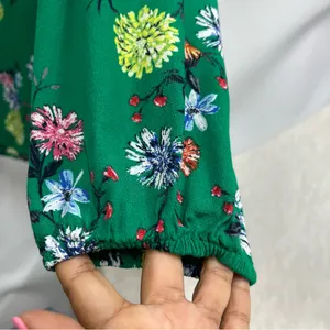 LOFT xl Green Floral Blouse women’s ruffle lightweight long sleeve casual top thumbnail 7