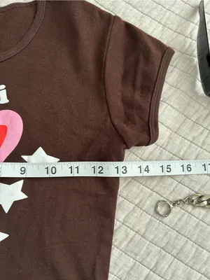 Los Angeles apparel brown rib cotton pi phi heart graphic, baby Tee cropped thumbnail 5