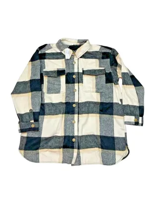 -New Maurices Plaid Shacket Women’s Size XXL Black Button Casual Shirt Coat Snap thumbnail 2