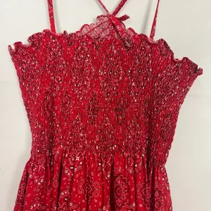 Women's Handkerchief Print Smocked Red Maxi Dress Size S/M thumbnail 12