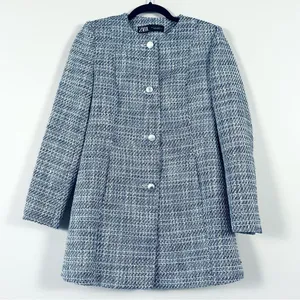 ZARA Long Structured Tweed Button Down Blazer Coat Small thumbnail 5