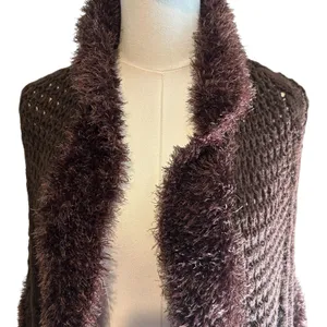 Scarf Shawl Wrap w/ Faux Fur Edging and Pockets Brown Knit CTF Choose the Future thumbnail 3