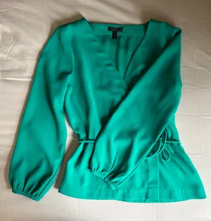 J. Crew Green Tie Top with Bell Sleeves thumbnail 5