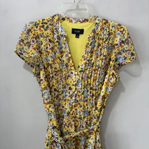 MSK dress Yellow Floral Knee Length‎ Dress 8 Short Sleeve Tie Waist Cottagecore thumbnail 4