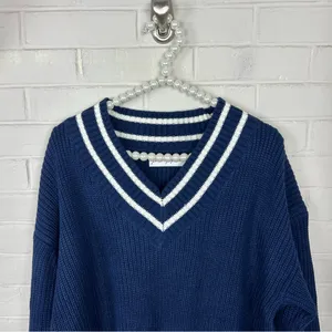 Petal & Pup Leanna Stripe Trim Navy Knit Sweater Size M thumbnail 5