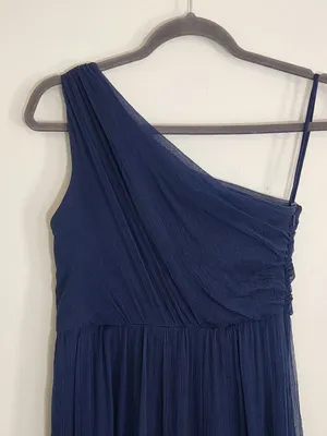 Amsale Navy 100% Silk One Shoulder Formal Maxi Dress Size 4 Wedding Guest Dress thumbnail 4