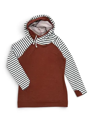 Vanilla Bay Rust Orange Double-hood Navy Striped Sweatshirt Size Large thumbnail 2