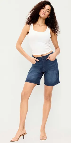 NWT Old Navy High-Waisted Wow Jean Shorts 7-inch inseam Dark Wash Blue US 2 thumbnail 1