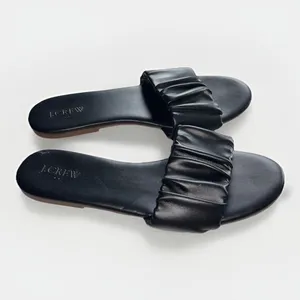 J. Crew Menorca Sandals‎ Women's Scrunchie Strap Slide Black Leather Size 9 thumbnail 4