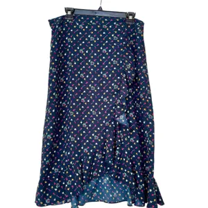 Loft Midi Skirt Large Floral Ruffle Navy Blue Fall Winter Whimsigoth Resort Boho thumbnail 3