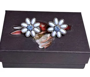 Nina Ricci Early 90’s Baby Blue Pewter Flower Stud Earrings w/Swarovski Crystals thumbnail 1