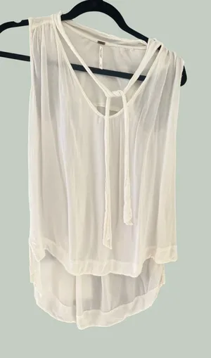 Free People Womens‎ White Rayon Sleeveless Tie Neck High Low Blouse Size S thumbnail 1