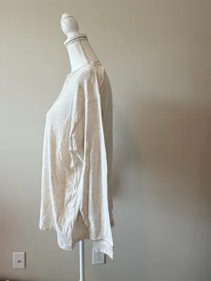 SKIMS Boyfriend Long Sleeve Henley Heather Oatmeal oversized size XS NWOT thumbnail 3