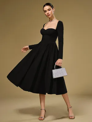 Parthea Long Sleeve Tie Back A-Line Dress - Black size M thumbnail 10