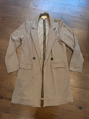 Philosophy Coffee/Tan Long Coat, Houndstooth, Size Medium - C11-661 thumbnail 1