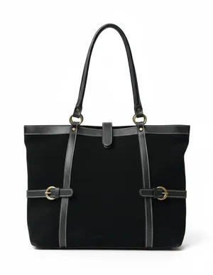 Vintage Nordstrom Brand Black Suede Leather Shoulder Tote Made in Italy thumbnail 1