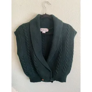 Vintage JH Collectibles Wool Dark Green Shawl Collar Knit Blouse M thumbnail 4