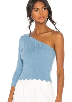 LPA by Revolve ruba one shoulder sweater top in periwinkle thumbnail 1