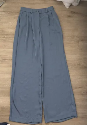Express slate blue high-waisted pleated wide-leg pants thumbnail 1